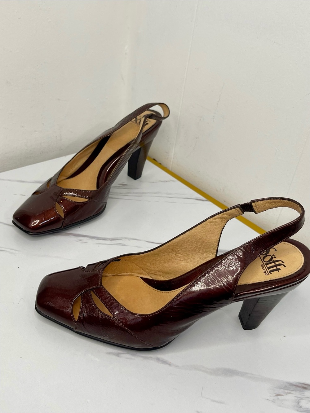 Sofft Burgundy/Brown Patent Leather Slingback Heels Size 9.5